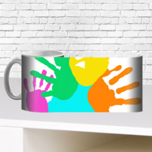 Hands collage image mask mug